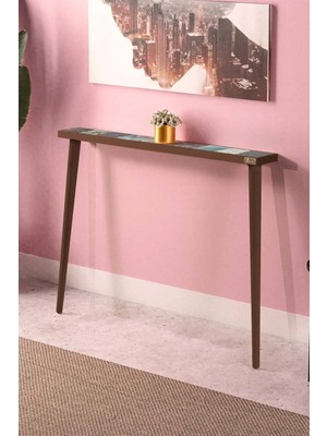 Feyza Design 102X12CM Ceviz Dresuar, Ahşap ve Traverten Taş Detaylarıyla