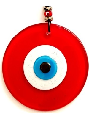 Elektronikçim Nazar Boncuklu Deri Ipli Tasarım Harikası Kırmızı Cam Duvar Süsü