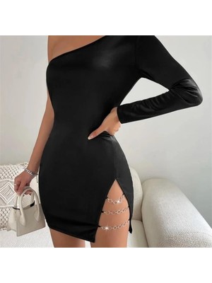 Wovna Bayan Asimetrik Hlı Mini Elbise