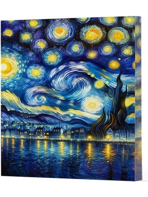 Wovna Van Gogh 7 - Yıldızlı Gece Çizgili Yan Boyamalı Defter