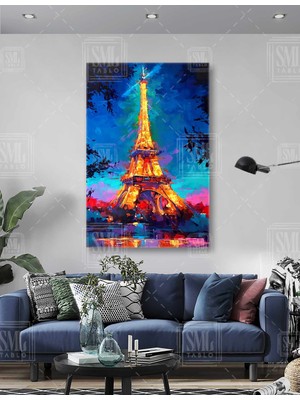 SML Tablo Paris Gece Işıltılı Eyfel Kulesi Eiffel Tower Fransa Night Dikey Kanvas Tablo