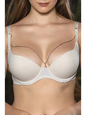Marsilyan Günlük Kullanıma Uygun Ekru Zincir Aksesuarlı Yarım Push-Up Sütyen,destekli, Düşük Dekolte Uyumlu