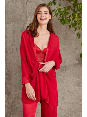 Pierre Cardin Kadın Kırmızı 4'lü Saten Gelin Çeyiz Seti 7025