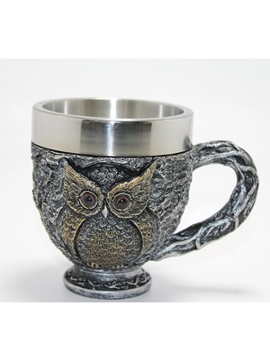 Marsilyan 3D Kabartmalı Baykuş Büstü Paslanmaz Çelik Kupa Bardak