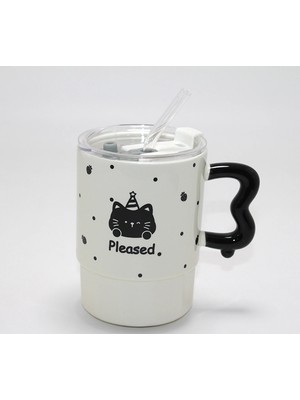 Marsilyan Sevimli Ayı Figürlü Pipetli Kapaklı Porselen Kupa Bardak