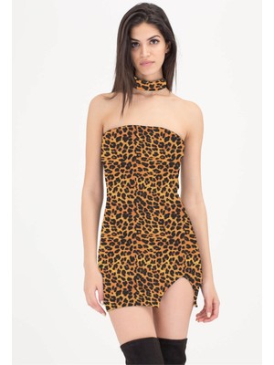 TP101427 Leopar Desenli Elbise