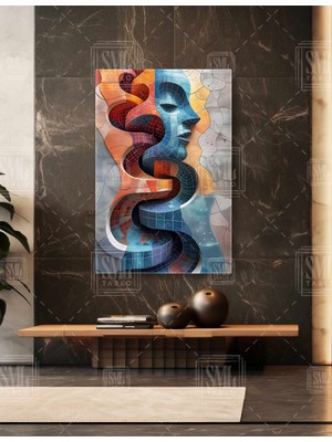 SML Tablo Renkli Seramik Mozaik Kadın Silüeti Modern Mimari Dekor Dikey Kanvas Tablo