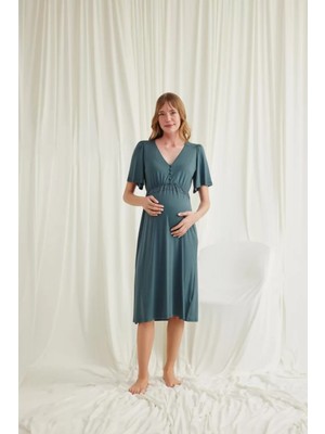 Marsilyan Dantelli Önü Düğmeli Hamile Lohusa Viskon Gecelik