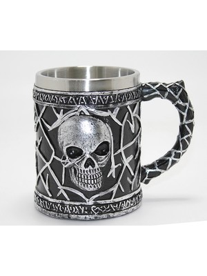 Marsilyan Gotik Kurukafa 3D Kabartmalı Paslanmaz Çelik Kupa Bardak