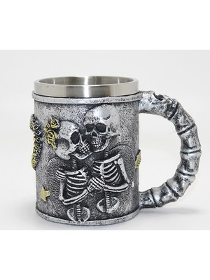 Marsilyan Sonsuz Aşk Iskelet Tasarımlı 3D Kabartmalı Çelik Kupa Bardak