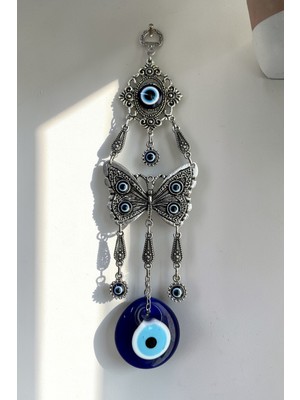 Kelebek Tasarımlı Nazar Boncuklu Duvar Süsü – Metal Işlemeli Sallantılı Nazar Boncuğu Ev Dekoru