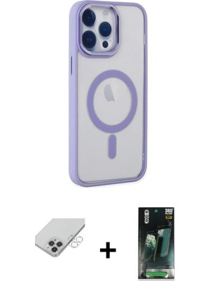 Cepte Toptan iPhone 14 Pro Max Yankı Işık Özel Seri - Siyah 360 Mat Full Body Arka Koruyucu + Gümüş Band Metal Kamera Lens