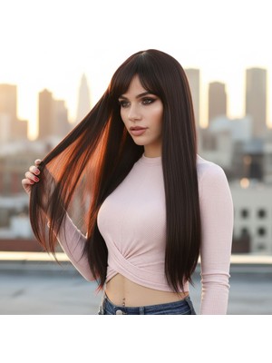 Senka Fiber Sen Uzun Düz Kahküllü Peruk / Koyu Kahve