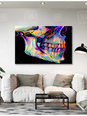 SML Tablo Renkli Çene Röntgeni Diş Dekor Kafatası Çene Ortodonti Yatay Kanvas Tablo