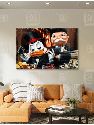 SML Tablo Monopoly ve Uncle Sam Zengin Adam Para Altın Dekor Yatay Kanvas Tablo