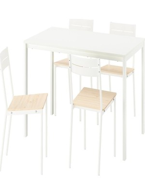 IKEA Beyaz Şık Yemek Masası 4 Sandalyeli