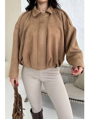 Prifaldi Premium Oversize Ekru Süet Bomber Ceket