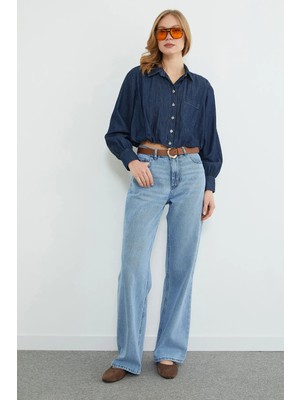 FullaModa Beli Kemerli Palazzo Jean