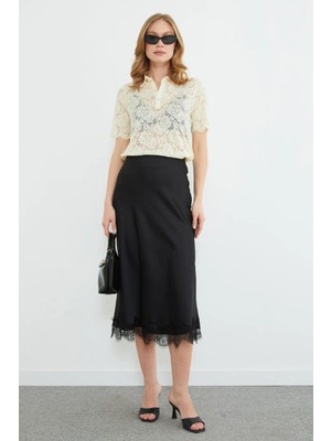 FullaModa Dantelli Midi Boy Saten Etek