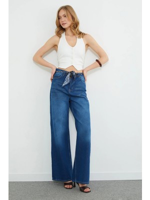 FullaModa Kemer Detaylı Yüksek Bel Jean