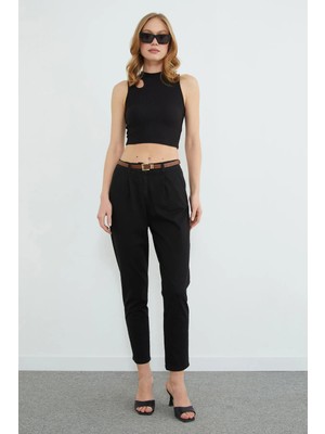 FullaModa Kemerli Cepli Gabardin Pantolon