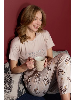 FullaModa Kalp Desenli Bisiklet Yaka Pijama Takımı