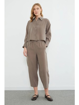 FullaModa Beli Lastikli Cepli Tencel Kumaş Pantolon