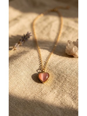 316L Çelik Pembe Sedefli Mini Kalp Kolye