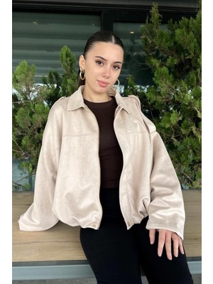 Prifaldi Zr Oversize Bej Süet Bomber Ceket
