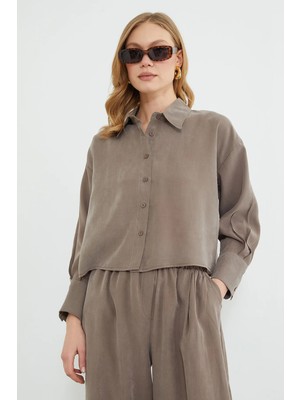 FullaModa Basic Düğmeli Salaş Crop Gömlek