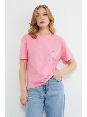 FullaModa Kiraz Aksesuarlı Bisiklet Yaka Tişört