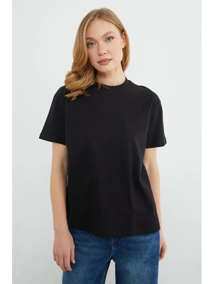 FullaModa Basic Bisiklet Yaka Oversize Tişört