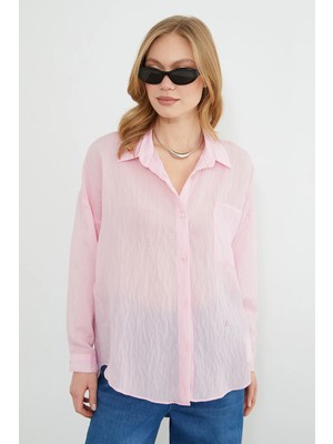 FullaModa Tek Cepli Çapraz Düğmeli Oversize Gömlek