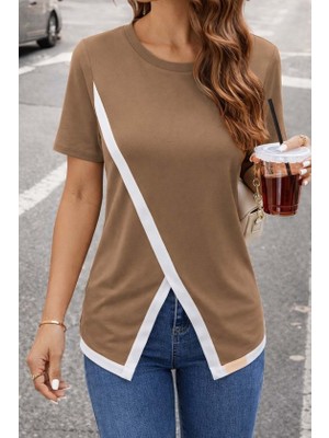 Cottonlab Kadın Kısa Kollu Bisiklet Yaka Viskon Bluz