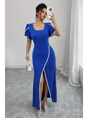 Arben Boutique Kadın Kısa Kollu Kare Yakalı Önden Çapraz Kesim Detaylı Krep Elbise