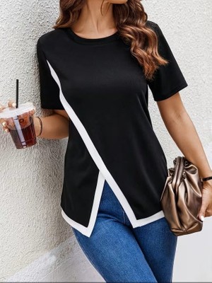 Nova Epoxy Art Kadın Kısa Kollu Bisiklet Yaka Viskon Bluz