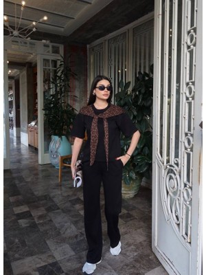 Nidam Butik Kadın Leopar Detay Bağlamalı Takım