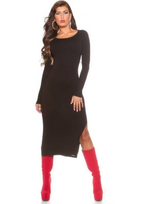 Cosmos E-Ticaret TP101171 Uzun Kollu Yırtmaçlı Kalem Elbise