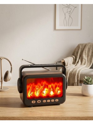 LED Şömine Efektli Kablosuz Hoparlör Fm Radyo Müzik Çalar