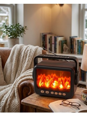 Taşınabilir Şömine Efektli Bluetooth Hoparlör LED Işıklı Radyo