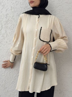 Modamorfo Tek Cepli Çoban Dikiş Düğmeli Gömlek -Krem