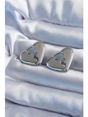 Aydogan's Gümüş Renk Kırık Kalp Model Pirinç Kadın Küpe - TJ-BKP8083