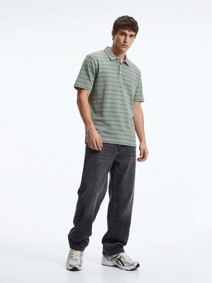 LTB Polo Yaka Düğmeli Jakarlı Yeşil T-Shırt