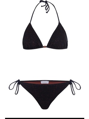 Aquella Kahverengi Sim Detaylı Dokulu Üçgen Bikini Takımı Lacivert 210-1432