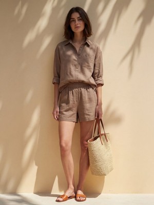 LTB Beli Lastikli Basic Kahverengi Şort