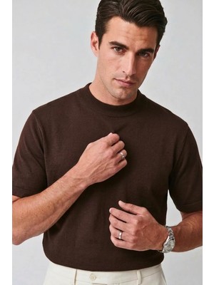 Guaraz Old Money Kahverengi Erkek %100 Pamuklu Yumuşak Kumaşlı Yuvarlak Yakalı Oversize Basıc T-Shirt