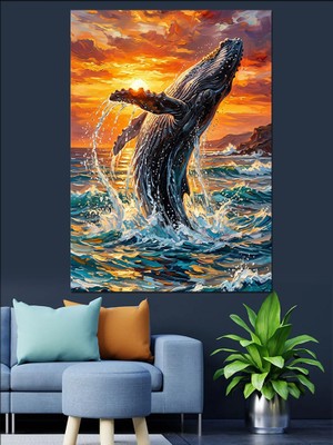 Karizma Tablo Denizden Fırlayan Devasa Kambur Balina Dekoratif Kanvas - Mdf Ahşap Tablo