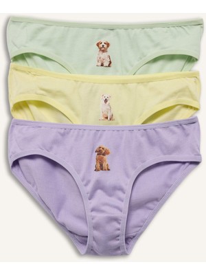 DeFacto Hayvan Baskılı Penye 3'lü Slip Külot Kız Çocuk H0849A826SP