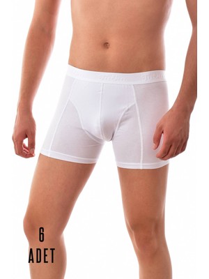 Tutku Erkek Likralı Elasthan Boxer Beyaz 6 Adet Konforlu Paça Tipi ve Şık Desen