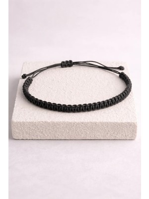 Crystal Atelier Siyah Makrome Bileklik - Sörfçü Bileklik - Unisex El Yapımı Makrome Asansörlü Ayarlanabilir Hediyelik - Ip Bileklik - Makrome Bileklik - Örgü Bileklik - Siyah Bileklik